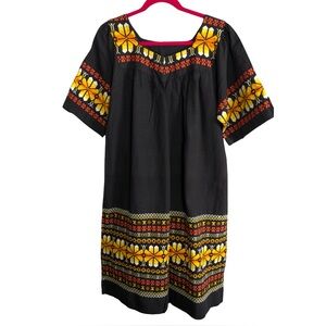 Vintage Guatemalan Huipil-Style Handwoven & Artisanal Embroidered Dress Large